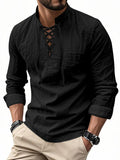 Men's linen casual long-sleeved polo shirt