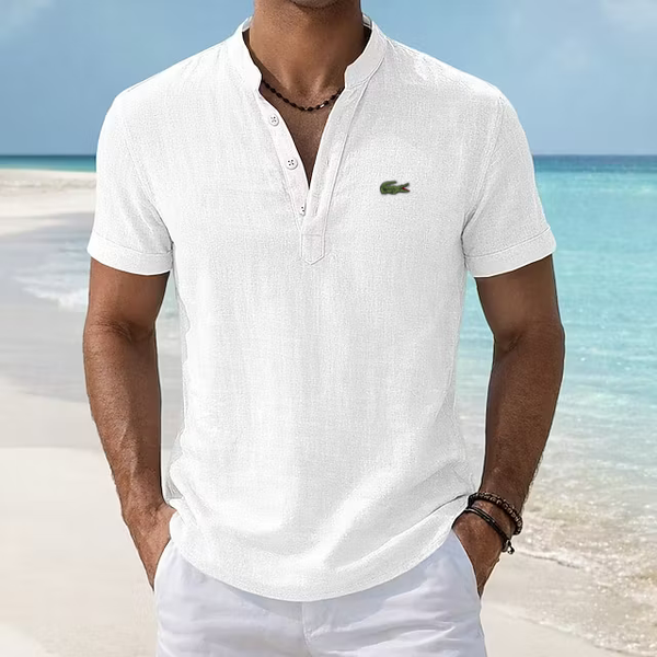 EasyWear Cotton-Linen Retro Stand Collar Polo